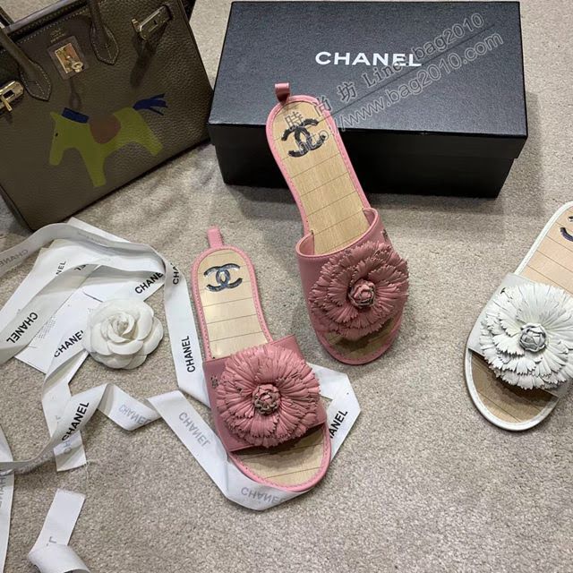 Chanel女鞋 香奈兒專櫃最新頂級羊皮花瓣山茶花系列 網紅仙女拖鞋  naq1317